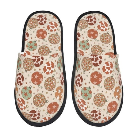 Balery Rustic Christmas Ornaments Slient Indoor Furry Fleece Comfort House Shoes Soft Non-Slip Home Shoes Cotton slippers House Slippers-- Large