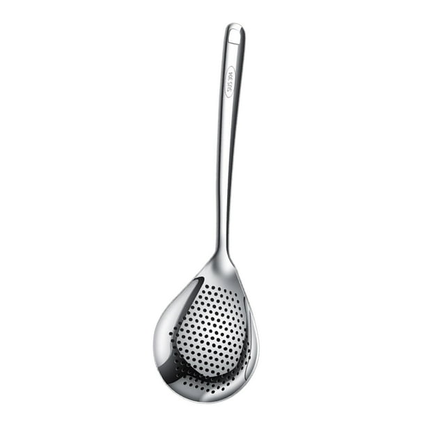 Cuchara ranurada para espumadera de acero inoxidable 304 con orificios para colgar duraderos y agarre cómodo. Pequeño