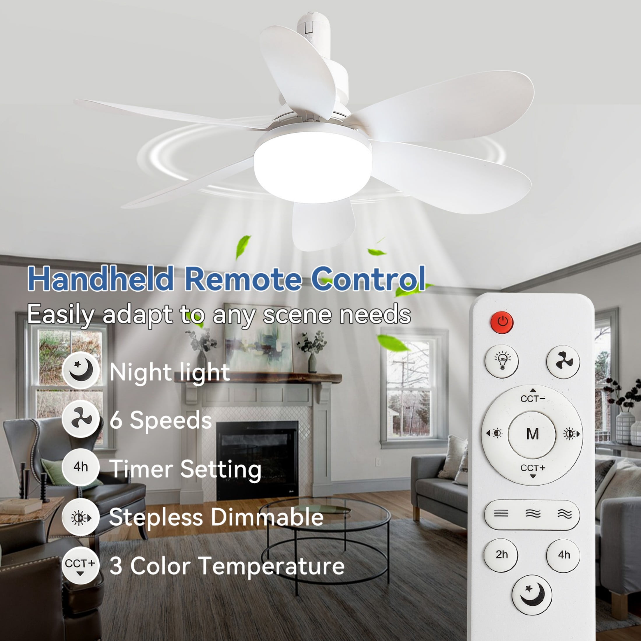 Sofucor Socket Fan Light with White, 20” Screw Ceiling Fans with Lights, E26 Base Small Ceiling Fan, Dimmable Socket Fan Ceiling Fan with Light