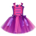 thumbnail image 3 of Disfraz de gato de Cheshire para niña, vestido de princesa de tul para fiesta de carnaval de Halloween, vestido de tutú de gato del País de las Maravillas rosa intenso y morado, ropa para niña, 3 of 5
