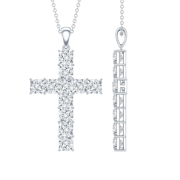 Rosec Jewels Certified Moissanite Cross Pendant Necklace for Women - Religious Necklace - D-VS1 Grade - Gift for Christmas, 925 Sterling Silver