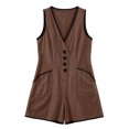 thumbnail image 6 of Women's Summer Casual Romper V Neck Sleeveless Short Jumpsuits Button Down Overalls with Pockets Lightweight Lounge Playwear Beach Vacation Essential, 6 of 6
