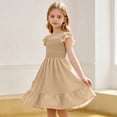 thumbnail image 4 of ZOYOEN Girls Swing Dress- Summer Ruffle Short Sleeve Cute Square Neck Kids Casual Dress Beige Size 6, 4 of 8