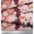 thumbnail image 3 of Soimoi Purple Cotton Duck Fabric Leaves & Magnolia Floral Print Sewing Fabric Yard 42 Inch Wide, 3 of 3