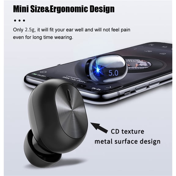 Bluetooth 5.0 Earphone - Wireless In-Ear Headset with Mic, Noise Cancelling Sport Ear Buds, Hands-Free for Driving Business