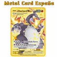 thumbnail image 1 of Spanish Gold Pokemon Metal Cards V VMAX Golden Pokmon Letters GX SP Charizard Pikachu Game Collection Card Original Kid Gift Toy zhangyuxiang LED, 1 of 2