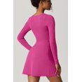 thumbnail image 3 of Womens Square Neck Bodice Dress Long Sleeve Side Slit Flare Mini Dresses, 3 of 6