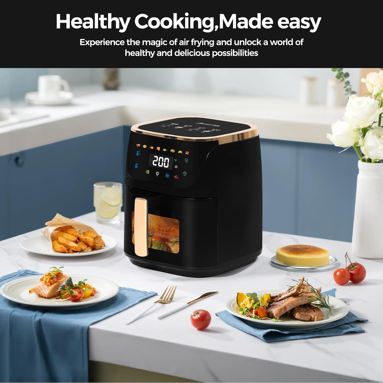 8QT Air Fryer with Visible Window, 1500W Oilless Healthy Cooker with 8 Presets for Quick Family Meals