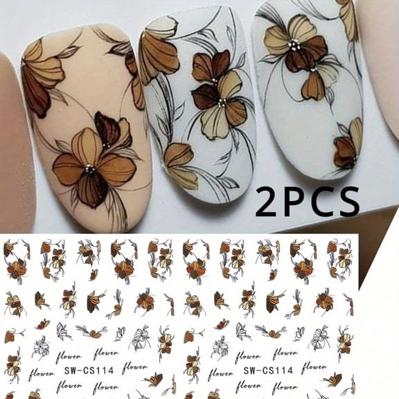 2 Pieces Autumn Floral Nail Art Stickers - Elegant Self-Adhesive Designs for Manicure and Pedicure