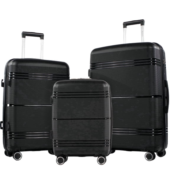 NiceTravel 3 Piece Hardside Luggage Set with Spinner Wheel & TSA Lock,Lightweight Suitcase for Travel, Black