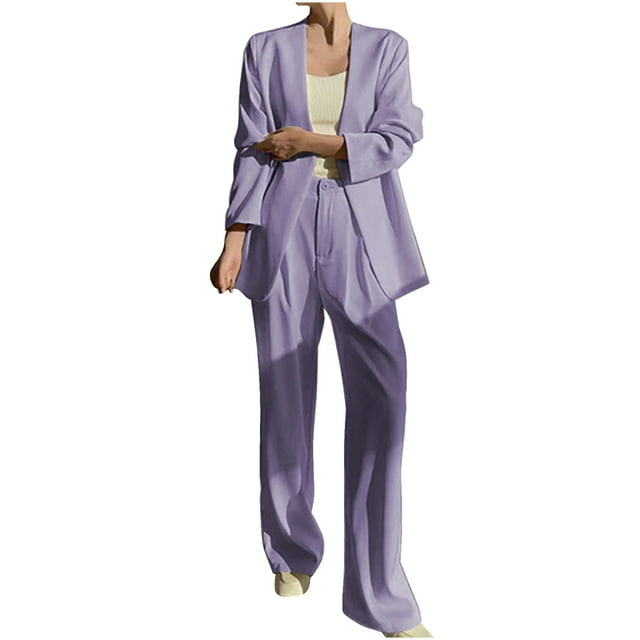 Timegard Ensemble 2 Pcs pour Femmes Veste à Boutons Col en V Ouvert devant Pantalon Grand Blazer pour Bureau