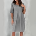 thumbnail image 2 of B91xZ Robes Printemps Été pour Femmes Manches Courtes Col Rond Taille Haute à Volants Robe Trapèze Mini, Gris XXXXXL, 2 of 5