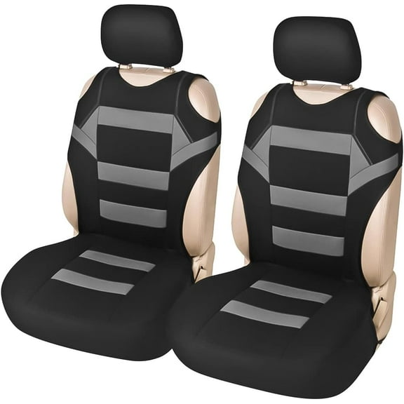 2Pack Car Seat Cover for Front Seat, Automotive Seat Polyester Protectors, Breathable Waterproof Vehicle Cushion Cover Air Bag Compatible, Car Accessories Universal for Most Cars, Trucks, SUV (Gray)