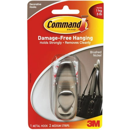 Command Forever Classic Hook, Brushed Nickel, Medium, 1 Hook, 2 Strips/Pack