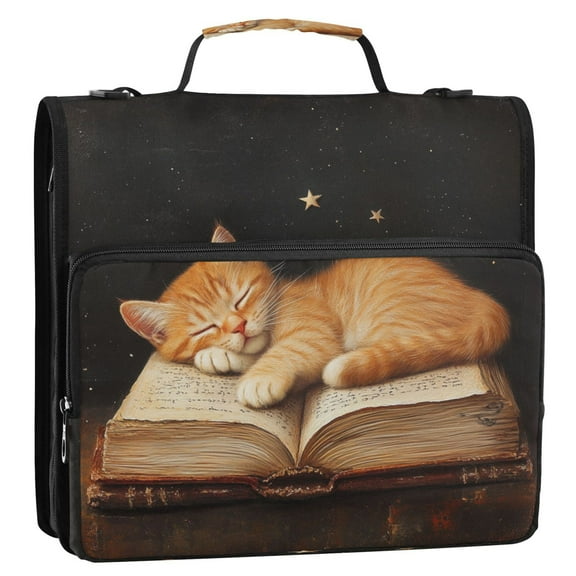 Circular Folder Package 13.6*3.5*12.4 Inches ,Binder Bag，Binder Organizer，Zipper Binder，3 Ring Binder ,Suitable for Work Book Sleeping Cute Cat