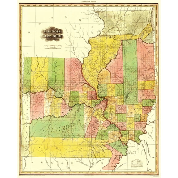Historic State Map - Illinois Missouri - Tanner 1823 - 23 x 28.51 - Vintage Wall Art