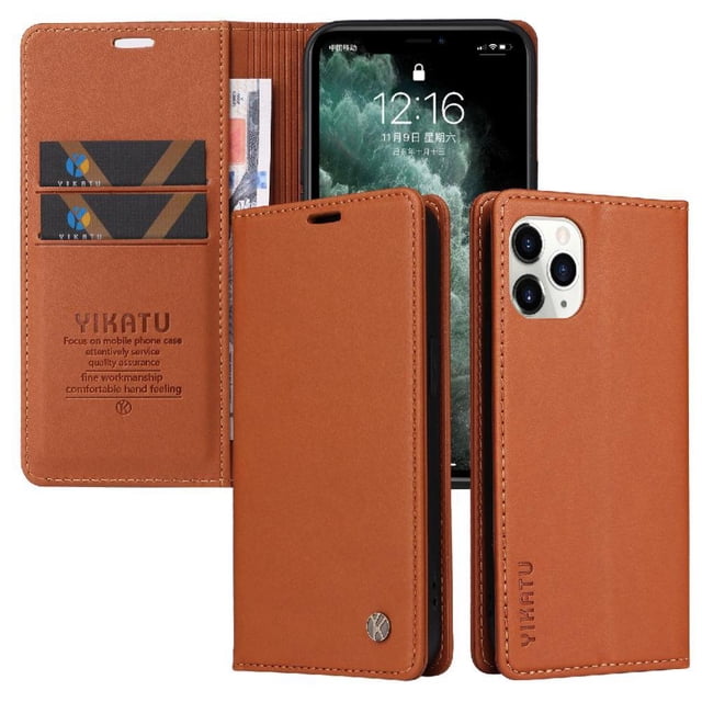 Funda para iPhone 11 Pro Estuche de Cuero PU Tipo Cartera con Ranuras para Tarjetas y Cierre Magnético