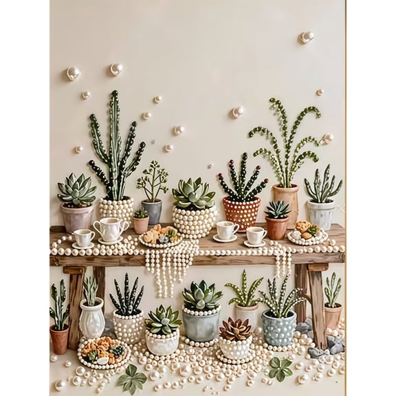 Mosaflare Pearl Diamond Painting Kit for Adults,DIY Diamond Art,12×16 inch HD Canvas,Potted Plants Home Decoration