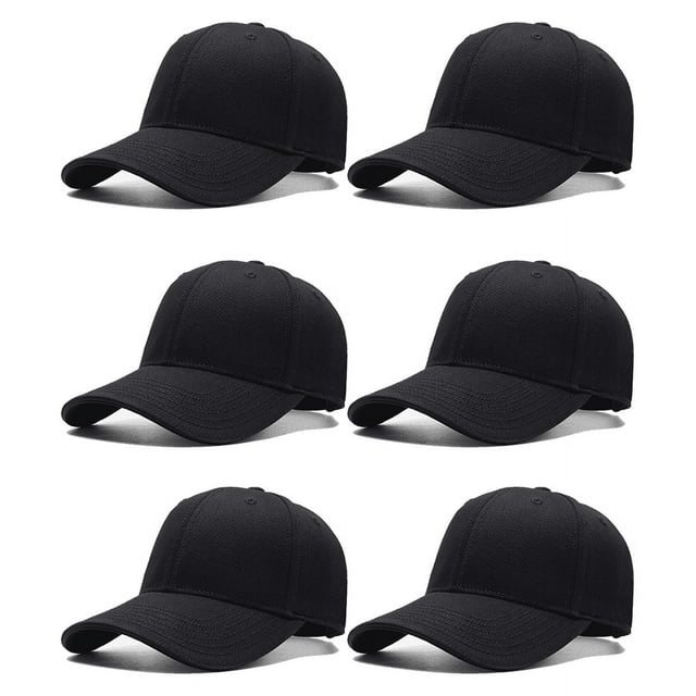 6 Pack Adjustable Black Baseball Cap, Solid Dad Hat for Running Workouts and Outdoor Activities Black