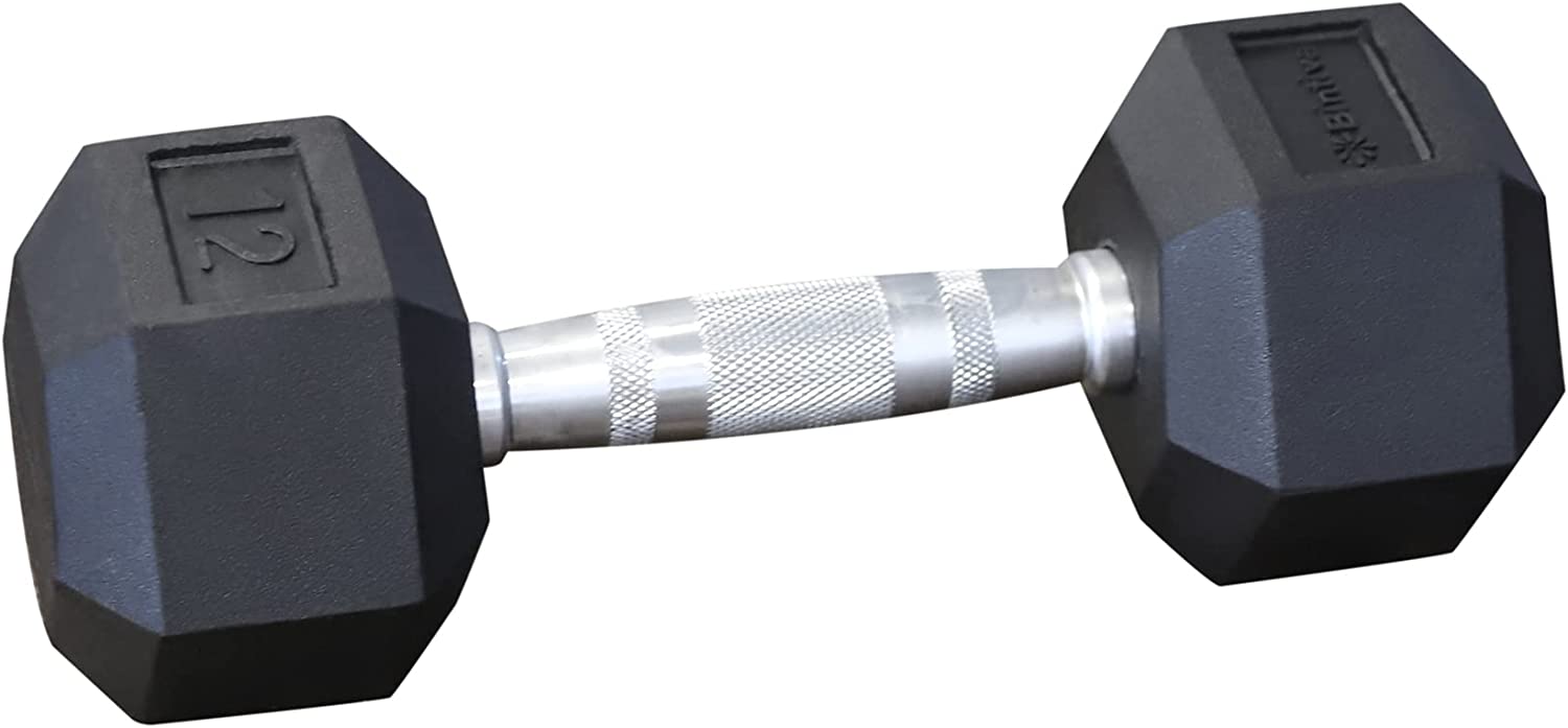 Bintiva Rubber Coated Hex Dumbbells for Men & Women, Black 3lb Pair