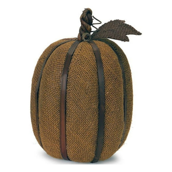Melrose 12" Burnt Orange Autumn Harvest Burlap Pumpkin with Bamboo Ribs Autumn Decoration