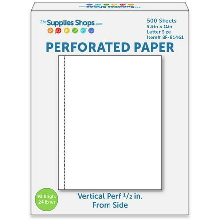 Perforated Paper, 1/2" Perforation Along 11" Side, Vertical on White 24# Letter Size Copy Paper (Ream of 500)