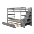 thumbnail image 3 of VLDTDRDI Twin Over Twin Pine Wood Bunk Beds with Trundle,Trundle Bunk Bed with Stairway and Storage Shelves,Bunk Bed Frame with Guardrail for Kids/Adults, 3 of 6