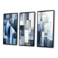 thumbnail image 3 of Designart "Rêves Cubistes Bleu Marine Rétro II" Art Mural Géométrique Moderne Encadré Ensemble de 3 - Ensemble de Toiles Abstraites Bleues pour Décoration de Salon, 3 of 6