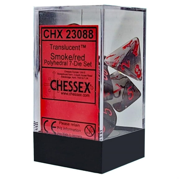 Chessex Dice Translucent: 7pc Smoke/Red, Grey
