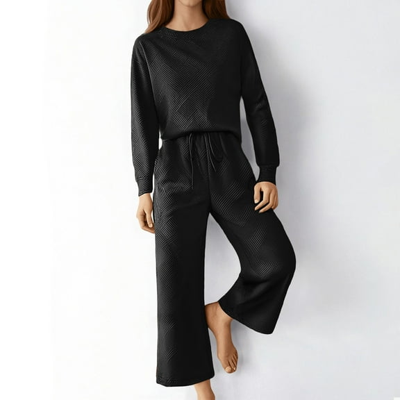 Women's Casual Solid Color Leisure Set | Textured Drawstring Activewear For Fall & Winter Formal Pant Suits for Women Party Outfit 16w Wedding Dress plus Size Pant Suits Matching Workout Outfits for