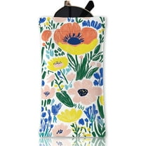 Doodle Flowers and Plants Soft Glasses Case Squeeze Top Eyeglass Case Travel PU Leather Sunglass Case Portable Sunglasses Pouch for Women Men