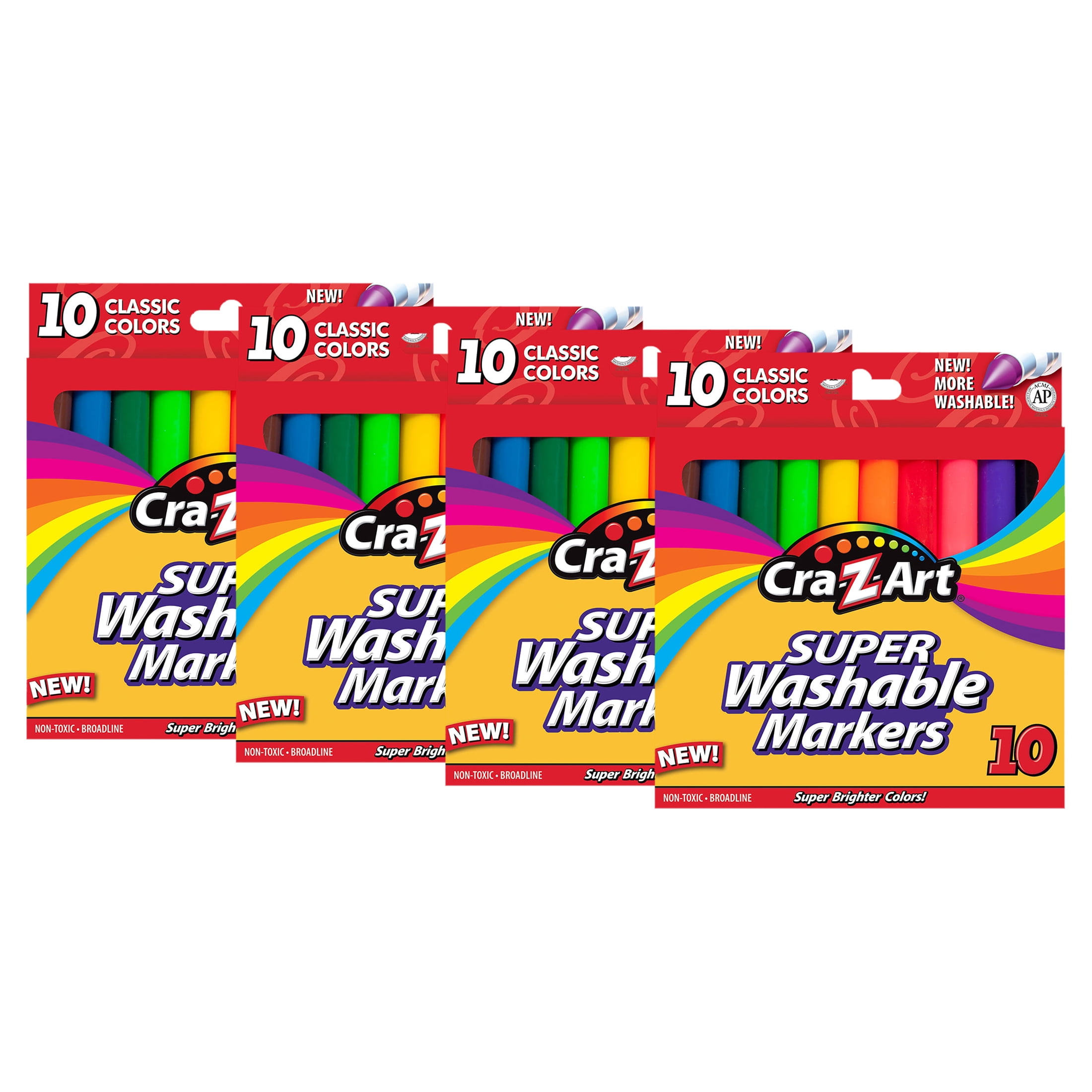 (4 pack) CraZArt Classic Multicolor Broad Line Washable Markers, 10