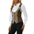 thumbnail image 4 of INSPIRE CHIC Women's Plaid Button Down Sleeveless Faux Suede Panel Vintage Waistcoat Vest XS Brown, 4 of 6