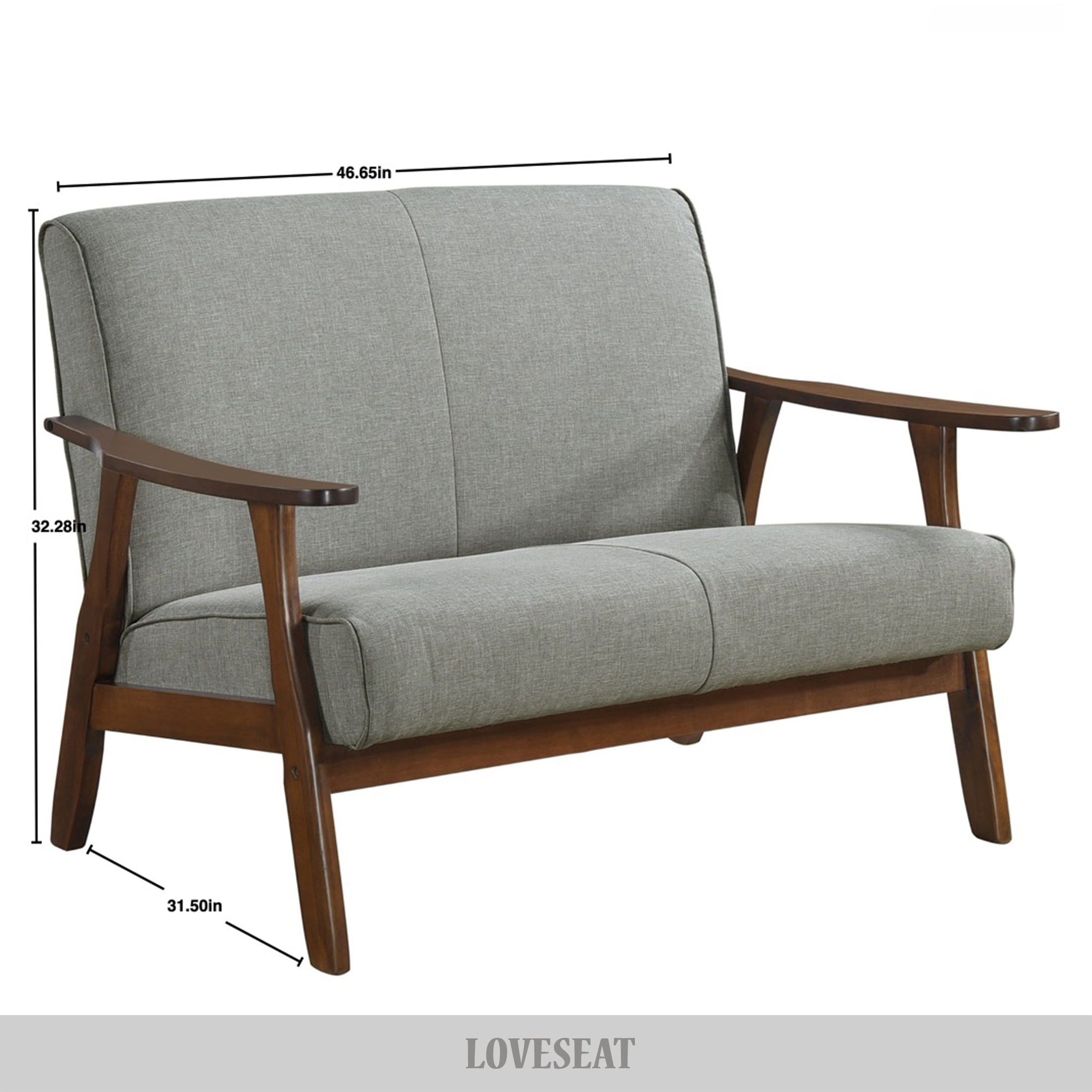 Castle Place Mid-Century Upholstered Linen Loveseat, Warm Grey