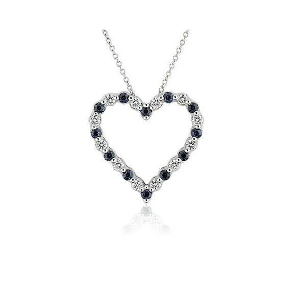 2.00 Ct Round Cut Blue Sapphire Gemstone Natural Diamond Stunning Heart Shaped Necklace for Women Solid 14K White Gold With 18 inches Chain