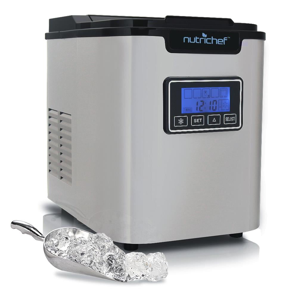 NutriChef PICEM62.5 Countertop Ice Maker Portable Kitchen Ice Cube Machine, Stainless Steel