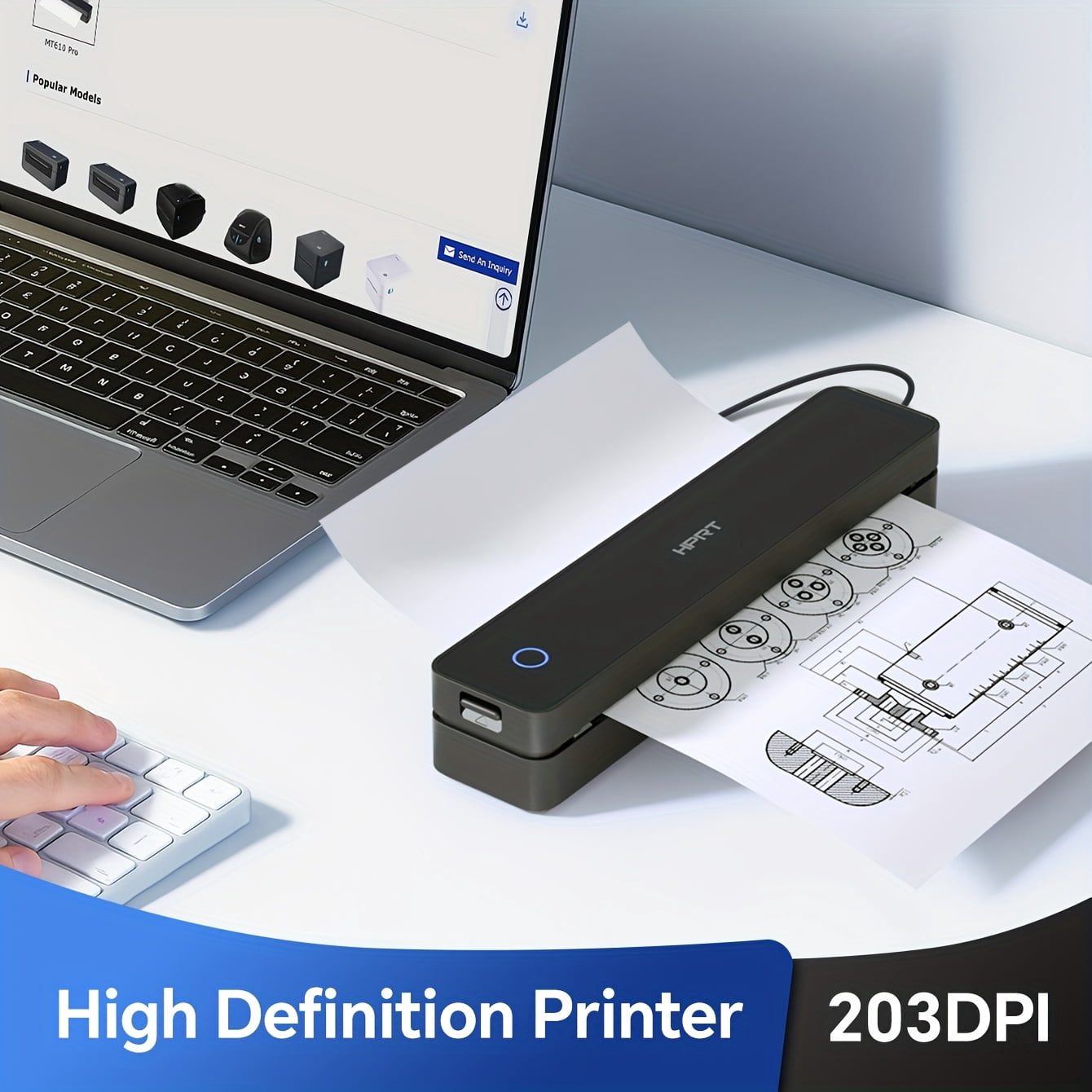 MT610 Portable Inkless Thermal Printer, Wireless Mobile Printing for Smartphone & Laptop, 203DPI, Supports A4/Letter Paper – Travel & Business