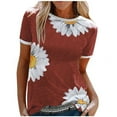 thumbnail image 1 of CHGBMOK Hauts Mignons Grande Taille pour Femmes Mode Positionnement Imprimé Marguerites Col Rond Manches Courtes T-shirt Hauts Été Plage en Liquidation, 1 of 4