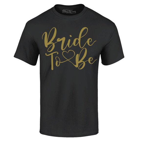 Shop4Ever Men's Bride To Be Gold Heart Wedding Graphic T-shirt XXXXX-Large Black