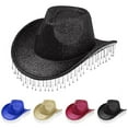 thumbnail image 4 of MEICHEN Cowboy Hat for Women Elegant Wide Brim Shiny Tassel Dating Hat Plain Sun Hat Black, 4 of 7