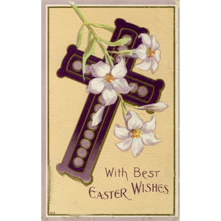 Postcard nd With Best Easter Wishes Cross with lilies Canvas Art - Unknown (18 x