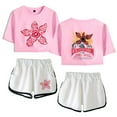 thumbnail image 5 of Eddie Munson The Demogorgon tshirt sets for women midriff-baring fitted crop sets gym sets streetwear short pants, 5 of 9