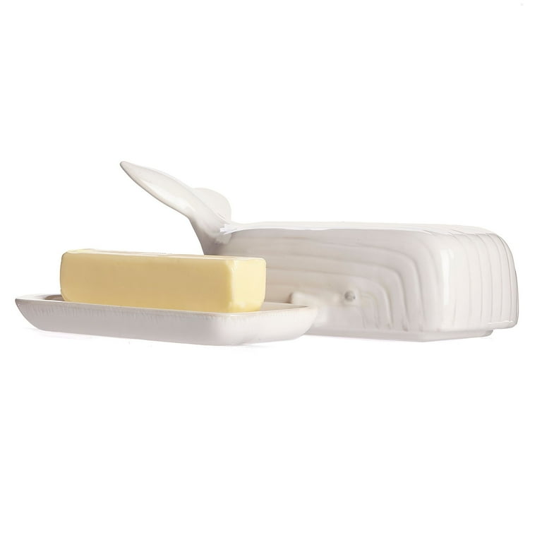 Nautical Whale Glossy White 9 x 4 Ceramic Butter Dish With Lid