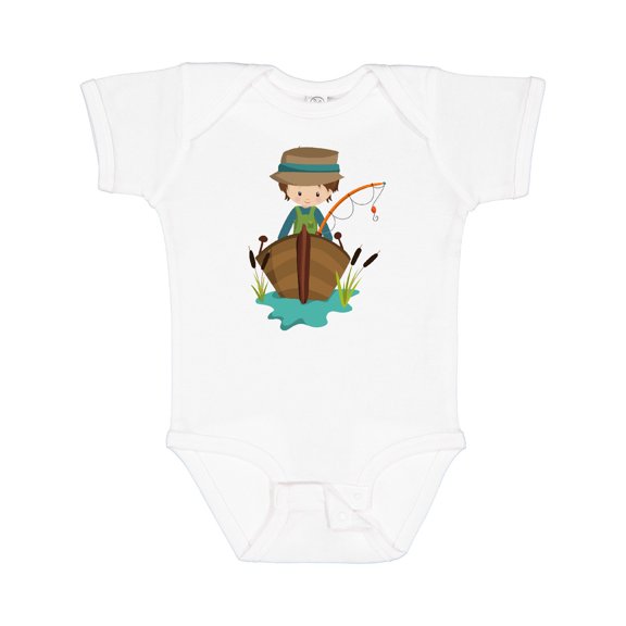 Inktastic Fishing Boy, Brown Hair, Fisherman, Fishing Rod Boys Baby Bodysuit