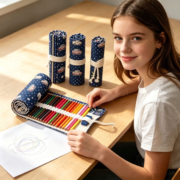 Leeye Large Pencil Organizer Portable Rolling Colorful with 24pockets Capacity and for Artist Needs