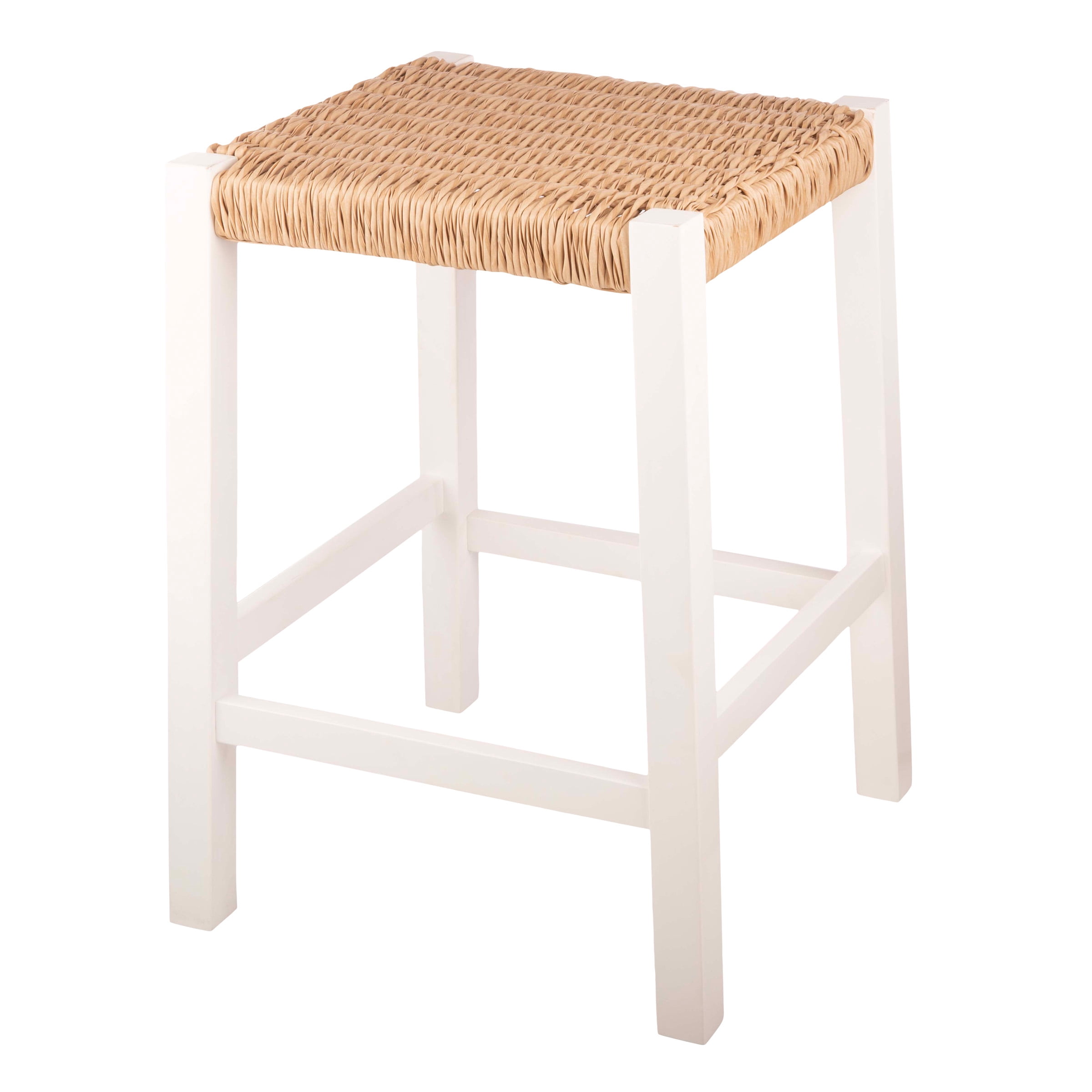 Alaterre Furniture Newport 24 in. Wood Bar Stool with Rush Seat, Counter Height Stool for Kitchen, Bar or Dining Room, White