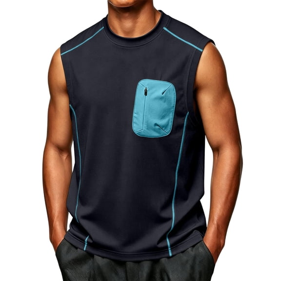 TKKCS Mens Sleeveless Workout Tank Top with Zipper Pocket- Breathable Summer Color Block Casual Lightweight Athletic Tank Tops for Gym Running Black Size 3XL