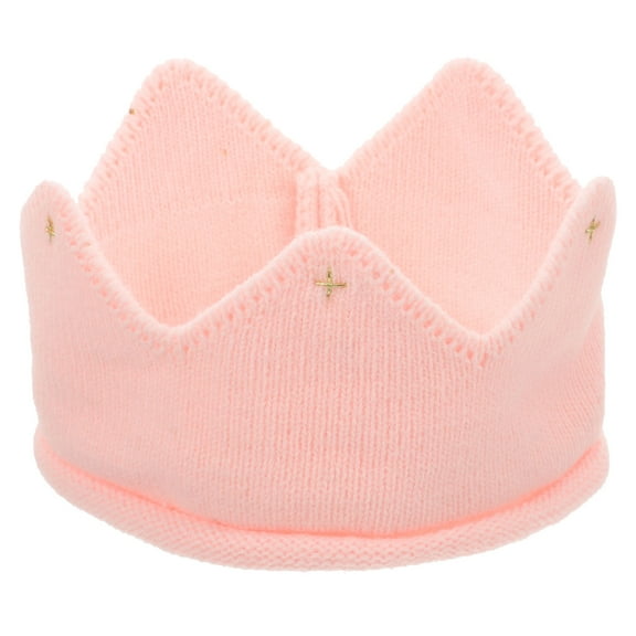 SILENRADAWN Headband With Crown Knitted Hat Pink Acrylic Warm Baby Girl Photo 1Set