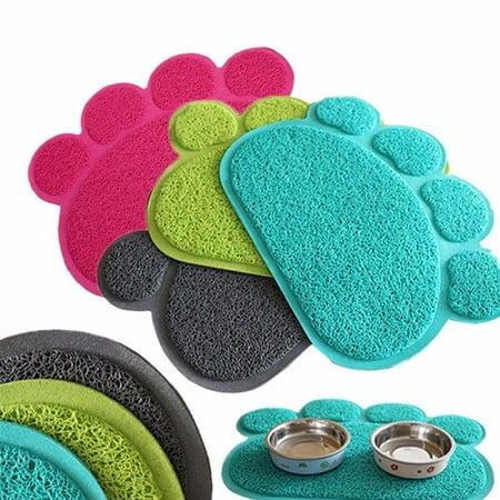 Dog Puppy Paw Shape Placemat Pet Cat Dish Bowl Feeding Food PVC Mat Wipe (Best Dog Bowl Mat)