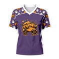 thumbnail image 5 of Yuncity Womens Shirts Halloween Pumpkin Graphic Print Tees Summer Fall V Neck Baseball Short Sleeve T-Shirts Casual Loose Fashion Tshirt Size M Purple, 5 of 5